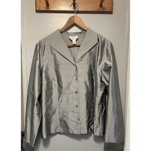 Talbots Pure Silk Gray Button Up Women's Blouse Size 18 Dressy